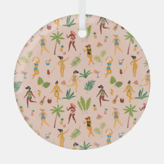 Adorno De Cristal Damas bailarinas, patrón de hojas de palma.