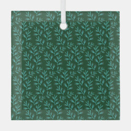 Adorno De Cristal  Dark Green Background with Teal Botanical Leaves