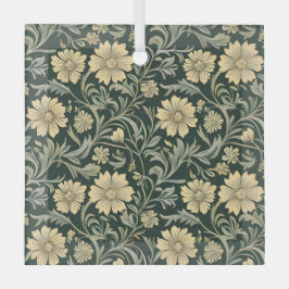 Adorno De Cristal Dark green stylized yellow flowers  pattern 