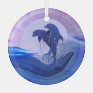 Adorno De Cristal Delfines en la luna