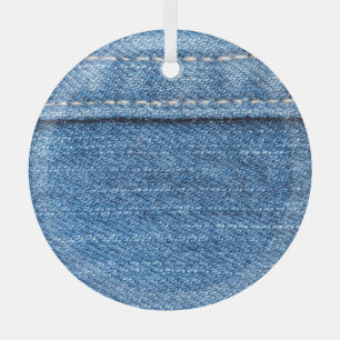 Adorno De Cristal Denim Blue: Textura clásica de jeans.
