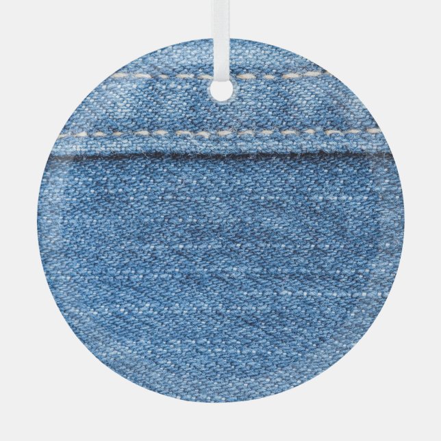 Adorno De Cristal Denim Blue: Textura clásica de jeans. (Anverso)