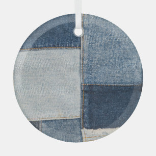 Adorno De Cristal Denim Parchwork: Patrón textil vintage