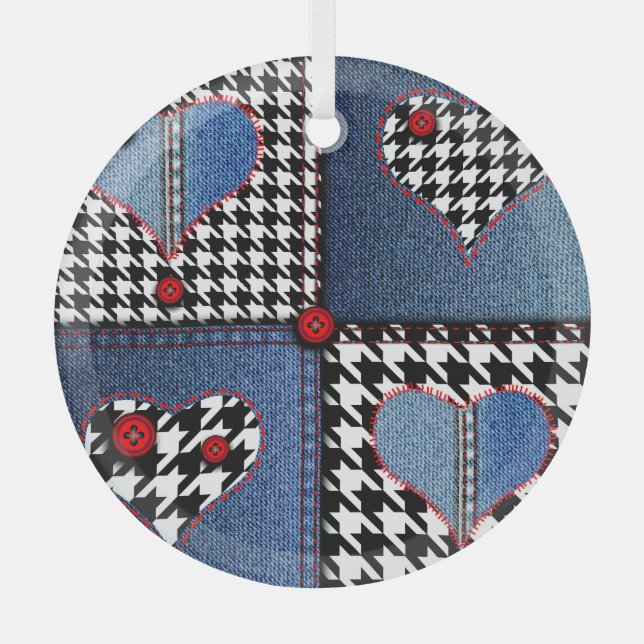 Adorno De Cristal Denim Patchwork: Patrón de tela sin costura (Anverso)