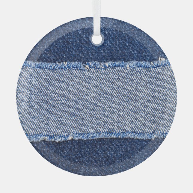 Adorno De Cristal Denim roto: tela de jeans azules. (Anverso)