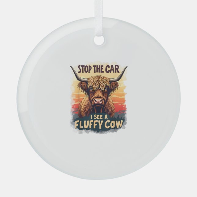 Adorno De Cristal Detener el coche veo la vaca Fluffy Cow Retro High (Anverso)