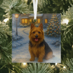 Adorno De Cristal Día de fiesta del terrier australiano