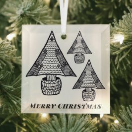 Adorno De Cristal Dibujo de árbol de Navidad en blanco y negro