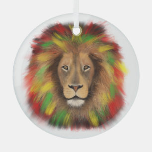 Adorno De Cristal Dibujo de cabeza de león Rasta rojo amarillo verde