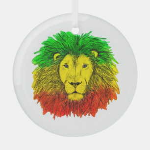 Adorno De Cristal Dibujo de cabeza de león Rasta rojo amarillo verde