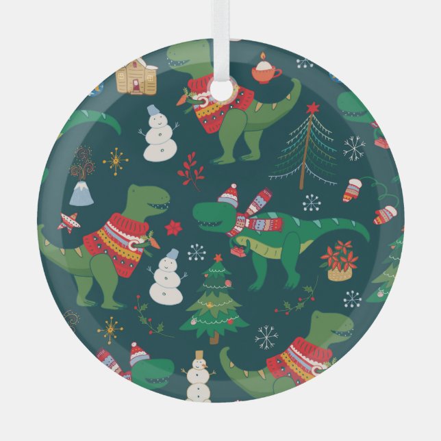 Adorno De Cristal Dinosaur T-Rex: Navidades Año Nuevo. (Anverso)
