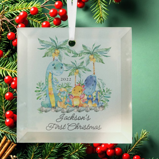 Adorno De Cristal Dinosaurios curados: Primera Navidad del bebé (Subido por el creador)