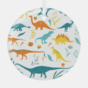 Adorno De Cristal Dinosaurios estilizados, elementos florales, lindo