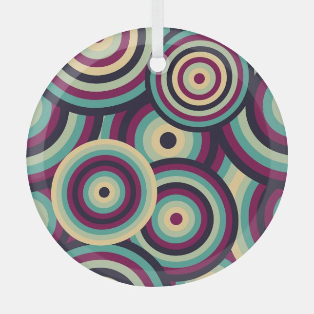 Adorno De Cristal Discos retro azul púrpura, patrón abstracto. (Anverso)