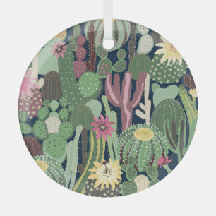 Adorno De Cristal Diseño de Cactus Retro: Textura De Tela Sin Marea