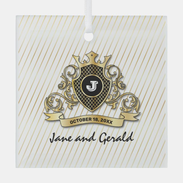 Adorno De Cristal Diseño de monograma elegante personalizado minimal (Anverso)