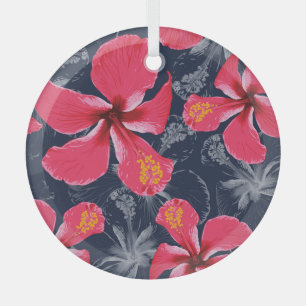 Adorno De Cristal Diseño de verano de las flores tropicales de Hibis