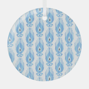 Adorno De Cristal Diseño del patrón Ikat blanco azul