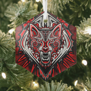 Adorno De Cristal Diseño Totémico Tribal Haida de Lobo
