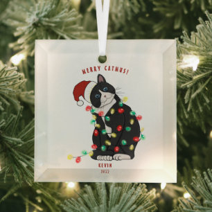 Adorno De Cristal Divertido Gato Merry CatMus Personalizado de Navid
