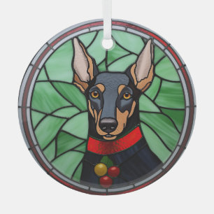 Adorno De Cristal Dóberman Pinscher Vidrio Pintado Navidad