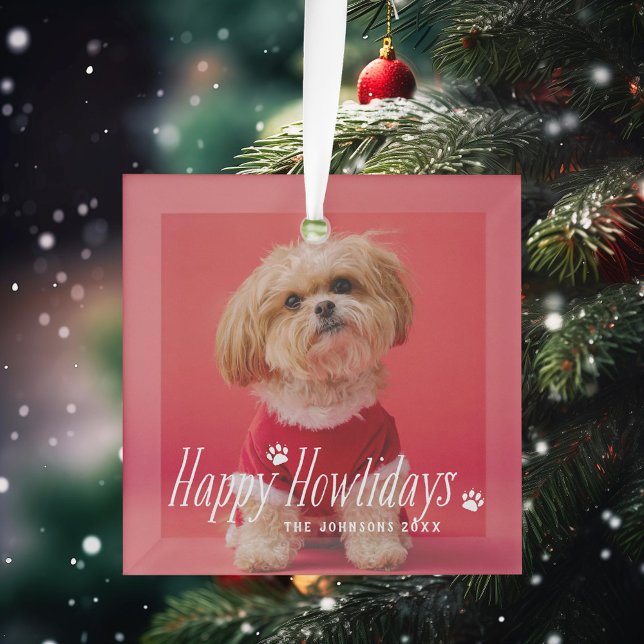 Adorno De Cristal Dog Happy Howlidays Mascota Holiday Photo (Subido por el creador)