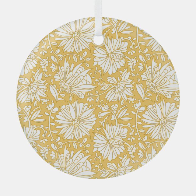 Adorno De Cristal Doodle dorado floral, abstracto dibujado a mano (Anverso)