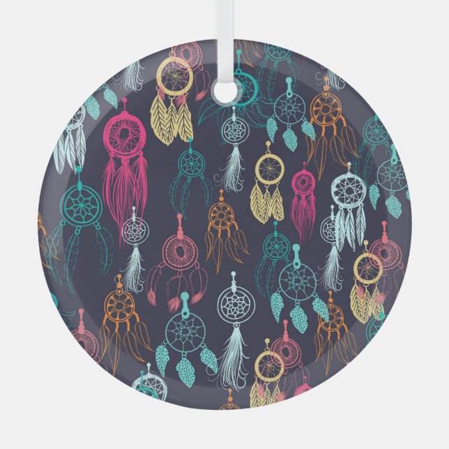 Adorno De Cristal Doodle étnico retro: Colección Dreamcatcher (Anverso)