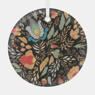 Adorno De Cristal Doodle Floral Vintage: Diseño Oriental.