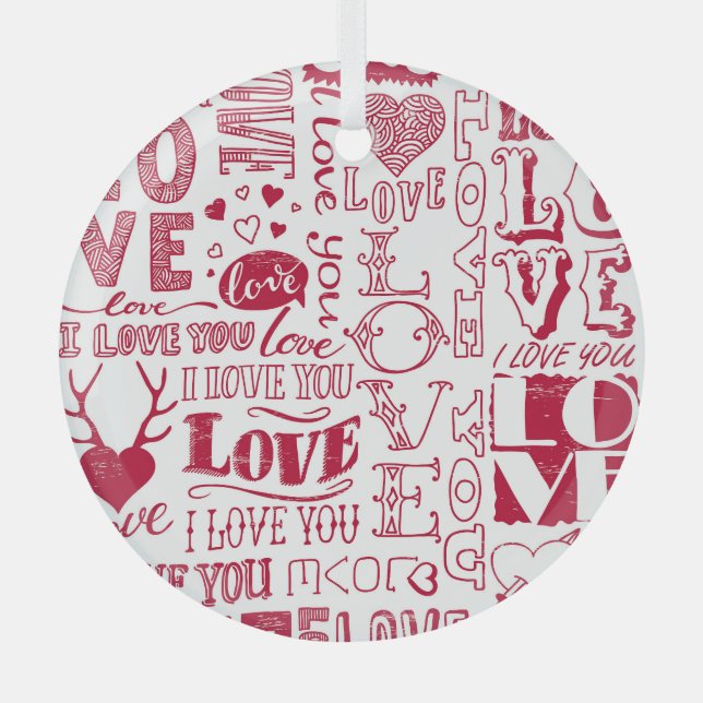 Adorno De Cristal Doodles de amor dibujados a mano, patrón encantado (Anverso)