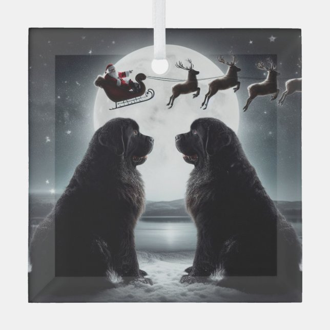 Adorno De Cristal Dos Newfs y Santa en camino (Anverso)