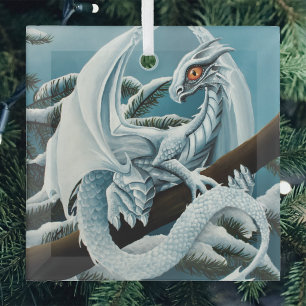 Adorno De Cristal Dragón Blanco Lindo de Invierno Árbol de Pino Neva