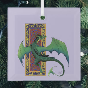 Adorno De Cristal Dragón celta verde Nudo fantástico púrpura