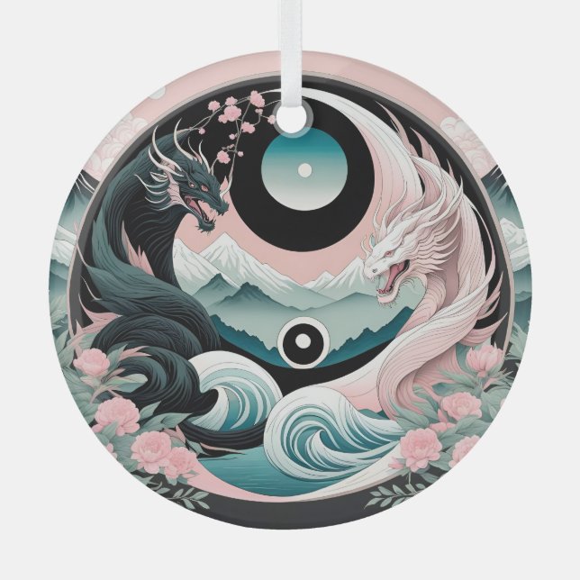 Adorno De Cristal Dragones Floral Montaña rosa Sage Verde azulado (Anverso)