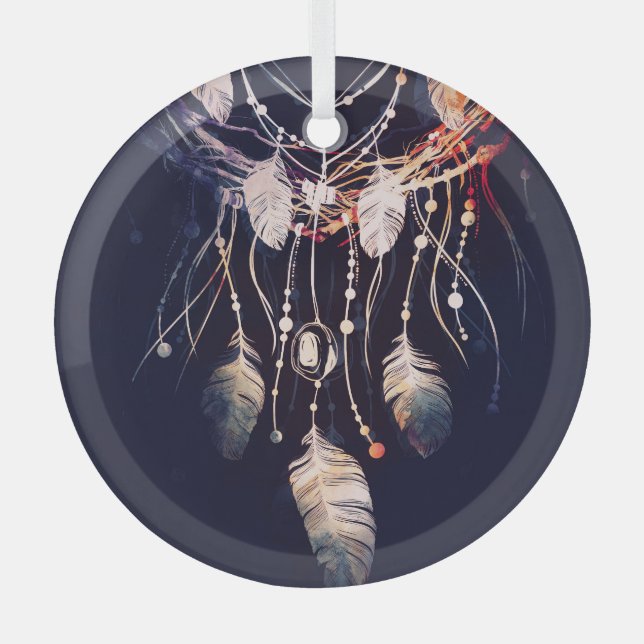 Adorno De Cristal Dreamcatcher, ramas, estilo boho, arte digital. (Anverso)