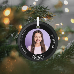 Adorno De Cristal Dulces 16 Foto personalizada en blanco y negro