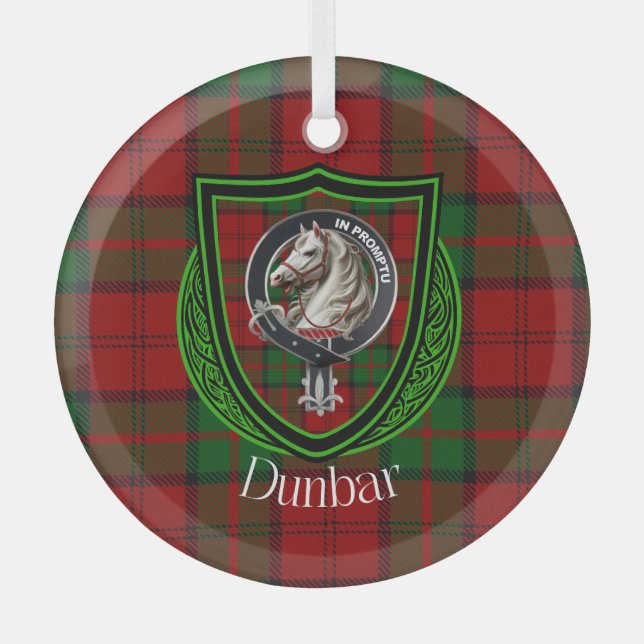 Adorno De Cristal Dunbar Scottish Clan Tartán y Escudo (Anverso)