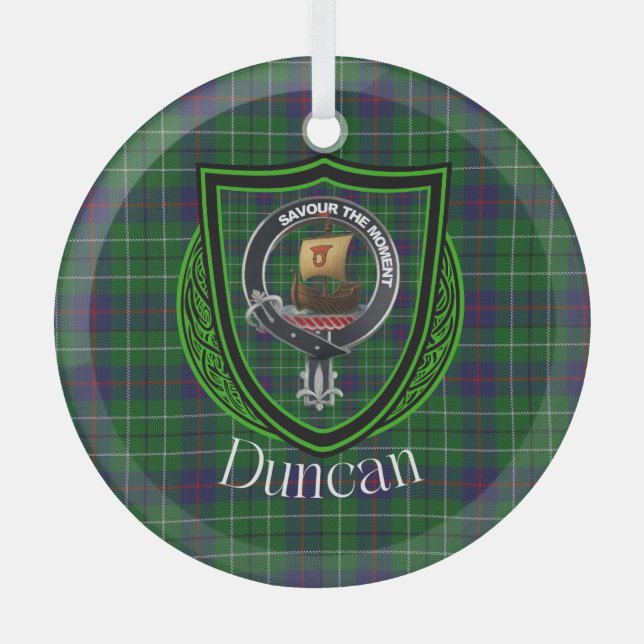 Adorno De Cristal Duncan Scottish Clan Tartán y Escudo (Anverso)