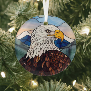 Adorno De Cristal Eagle Patriótico Bald Stainle