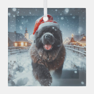 Adorno De Cristal Ejecutando Santa Newfie