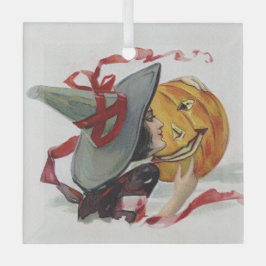 Adorno De Cristal El beso de la bruja: una calabaza de Halloween