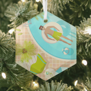 Adorno De Cristal El chico de la piscina en vacaciones de playa de v