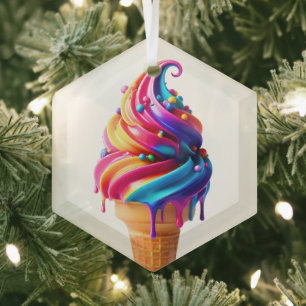 Adorno De Cristal El clásico cono de helado vibrante de SlipperyJoe'