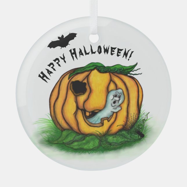 Adorno De Cristal El fantasma de Halloween , Bat , Ghost y Spider (Anverso)