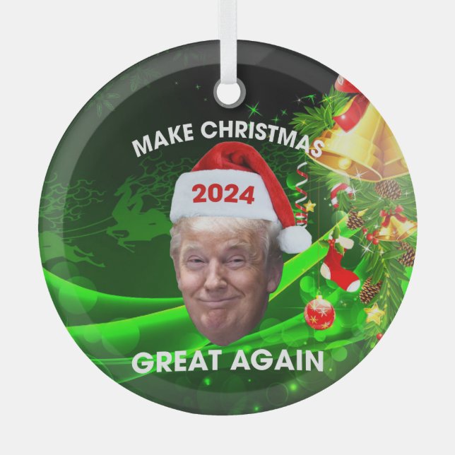 Adorno De Cristal El gracioso Santa Trump 2024 vuelve a hacer grande (Anverso)