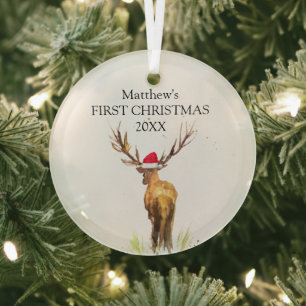 Adorno De Cristal El primer niño de la selva acuática del ciervo de 