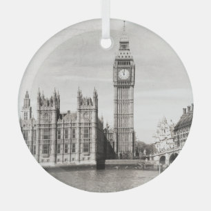 Adorno De Cristal El viejo Londres, blanco y negro.
