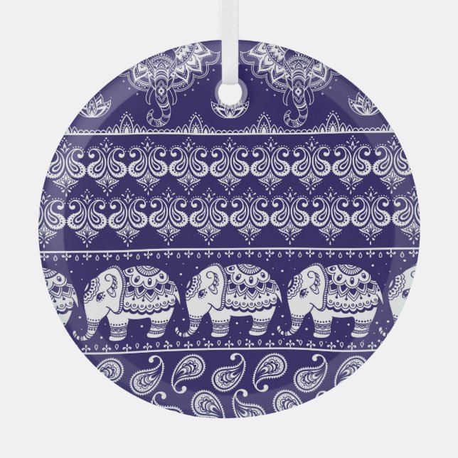 Adorno De Cristal Elefante, paisley: patrón de cosecha tribal. (Anverso)