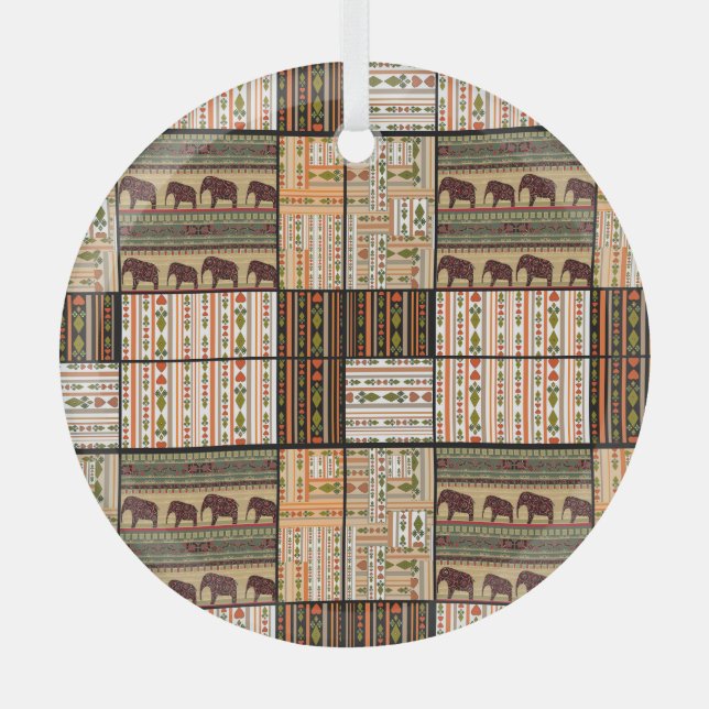Adorno De Cristal Elefantes africanos de patchwork: Textura fundamen (Anverso)