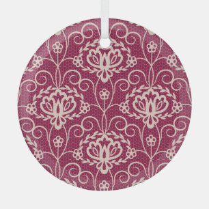Adorno De Cristal Elegancia floral: Patrón de encaje rojo